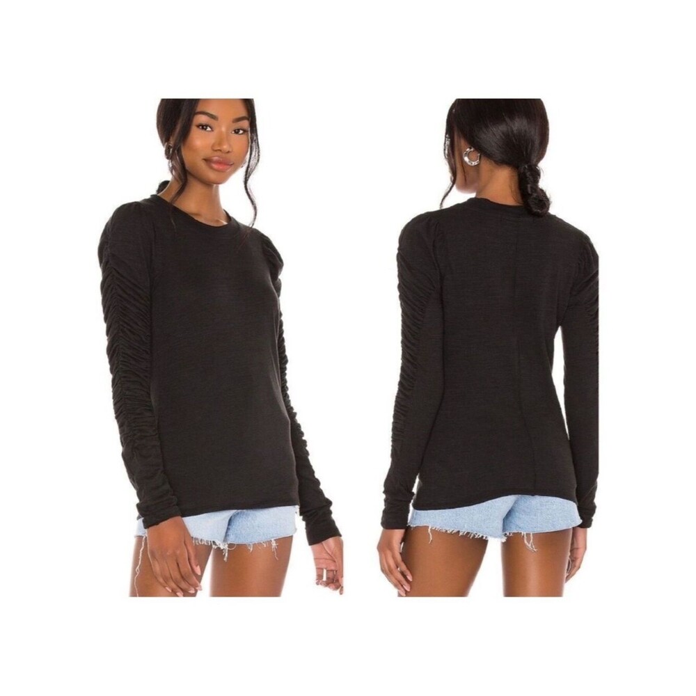 We The Free Free People Natasha Charcoal Ruched-Sleeve Tee Size Small